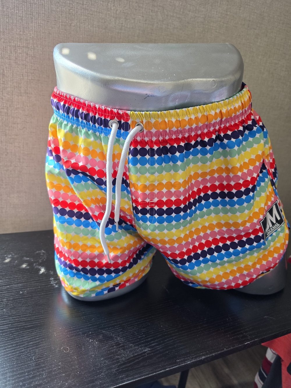 Men's Multicolor Dot-Stripe Swim Shorts with Drawstring
